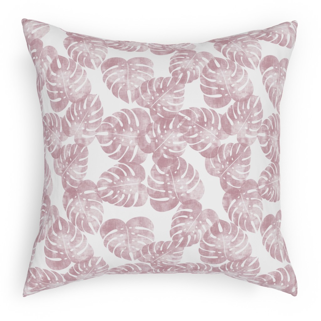 Monstera Leaves - Mauve Pillow, Woven, White, 18x18, Double Sided, Pink, Bright Pink