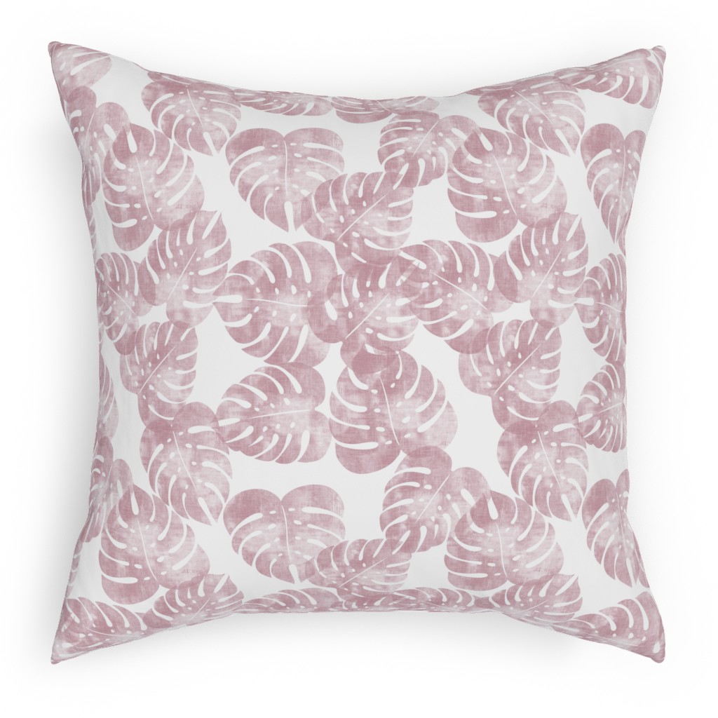 Monstera Leaves - Mauve Pillow, Woven, White, 18x18, Double Sided, Pink