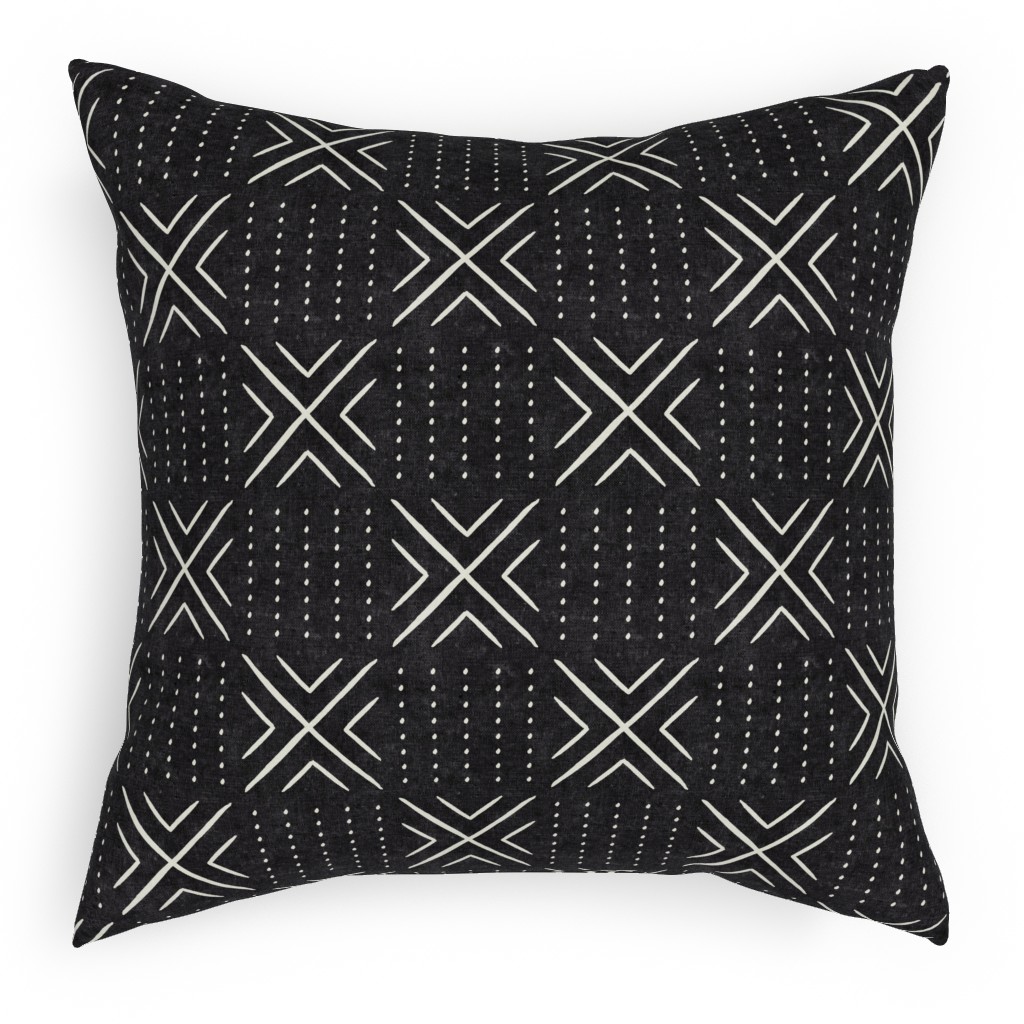 Mudcloth Tile - Onyx Pillow, Woven, White, 18x18, Double Sided, Black