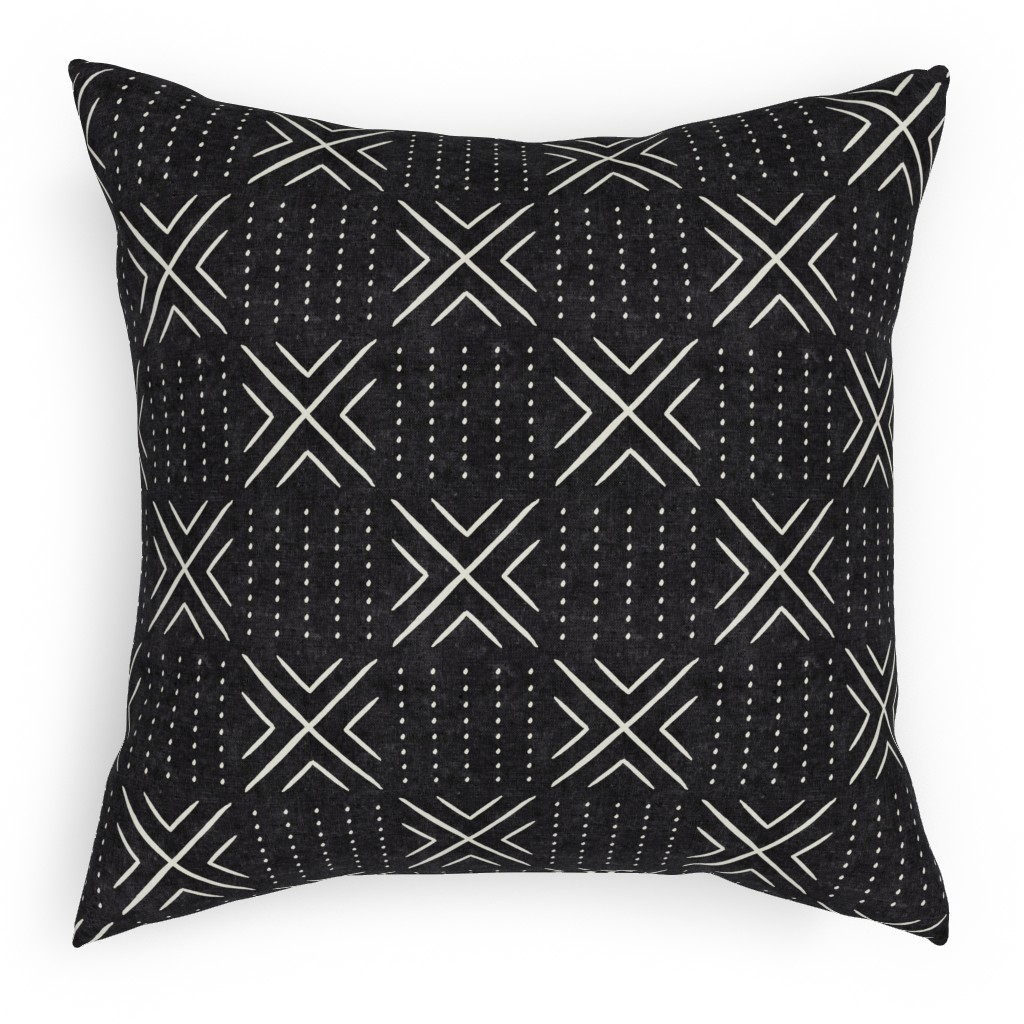 Mudcloth Tile - Onyx Pillow, Woven, White, 18x18, Double Sided, Black, Black