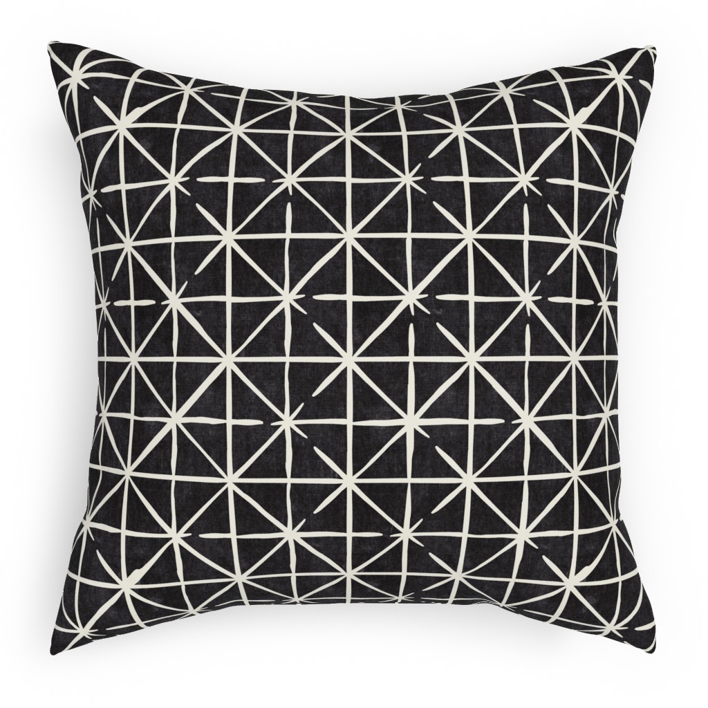 Geometric Triangles - Distressed Geometric Pillow, Woven, White, 18x18, Double Sided, Black, Black