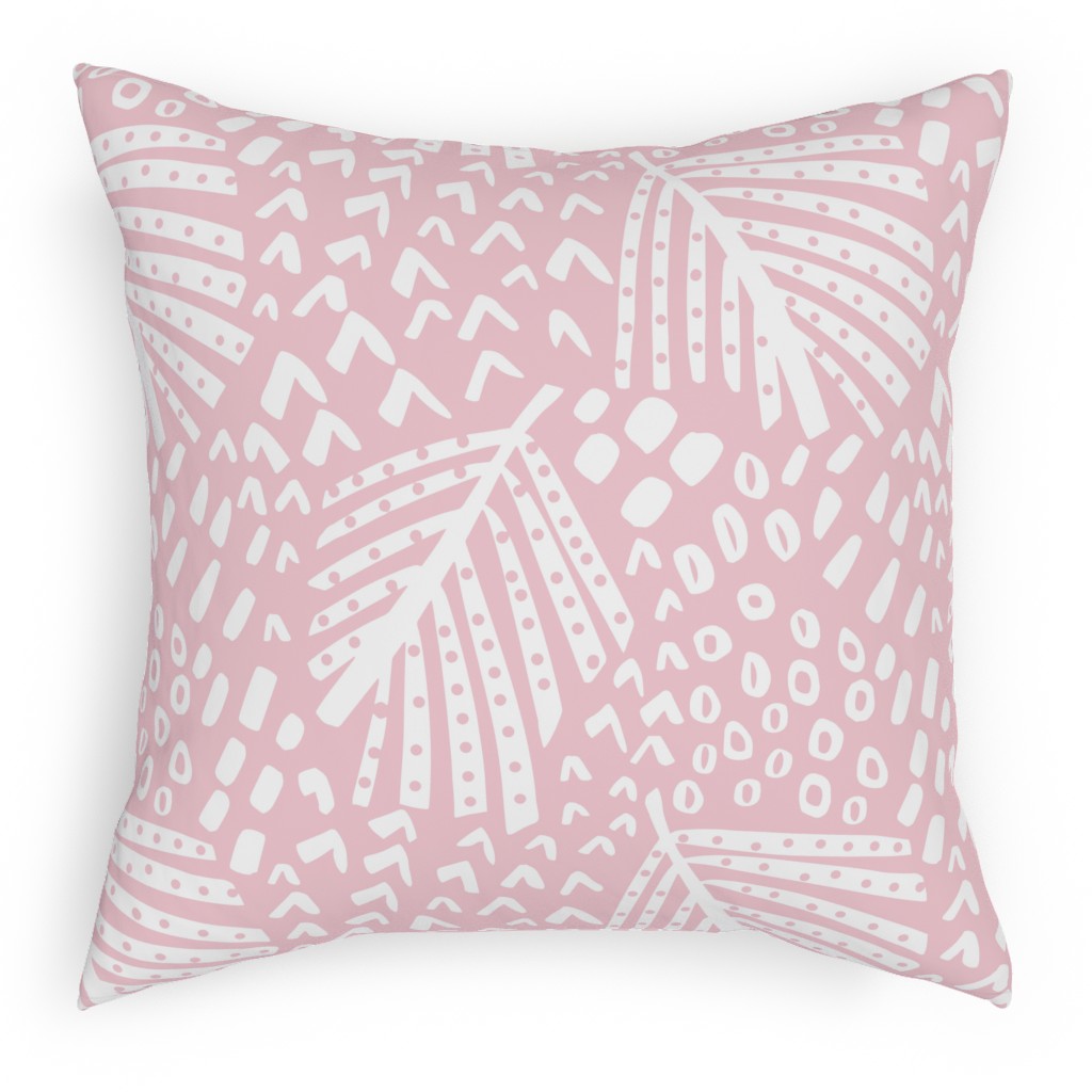 Palm Leaves Pillow, Woven, White, 18x18, Double Sided, Pink