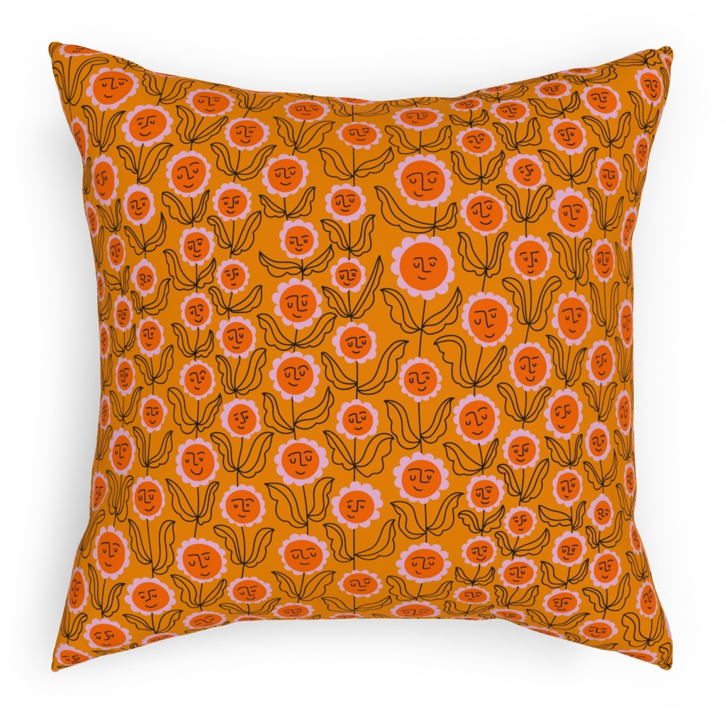 Happy Marigold Vine - Orange Pillow, Woven, White, 18x18, Double Sided, Orange