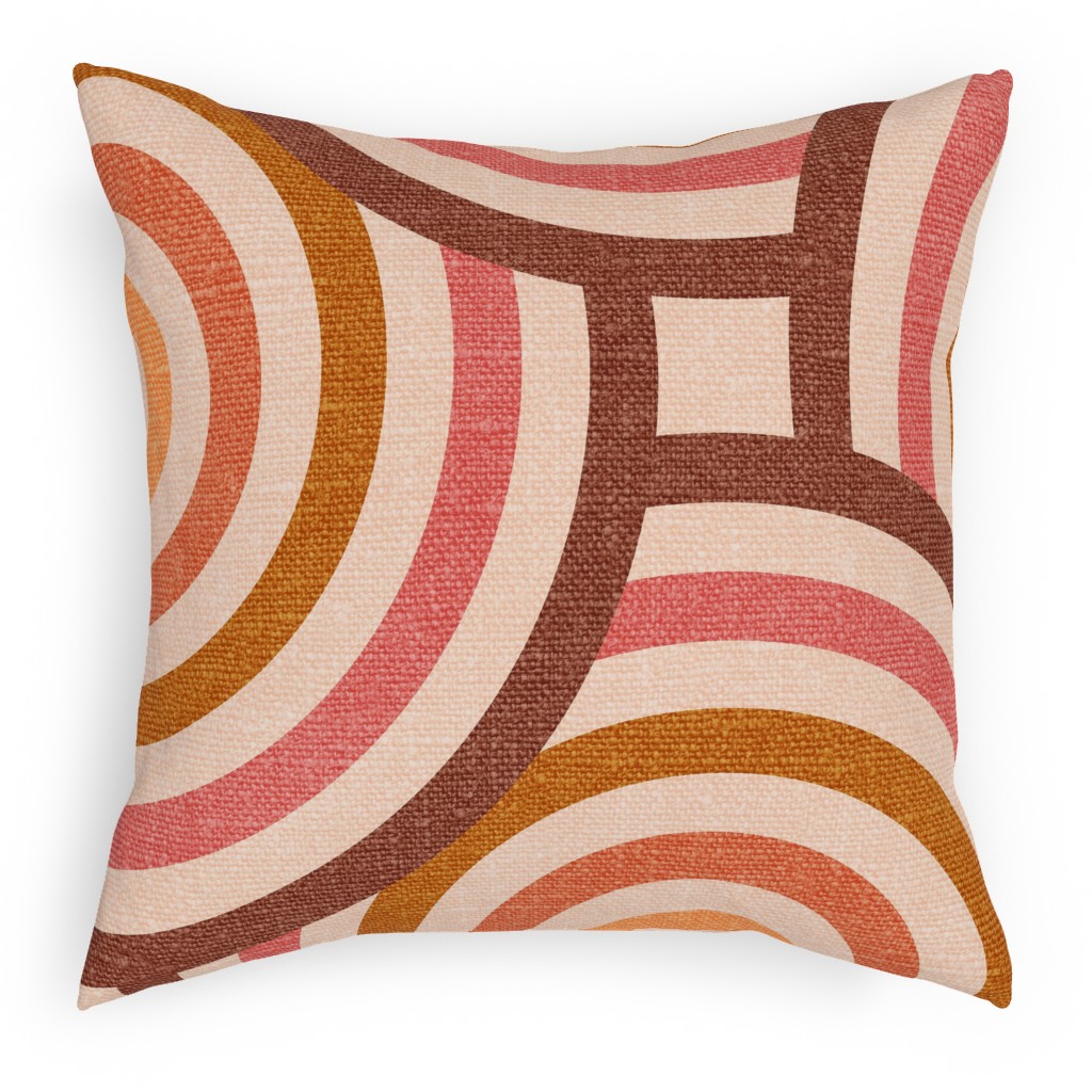 Retro Circles - Warm Pillow, Woven, White, 18x18, Double Sided, Pink, Bright Pink