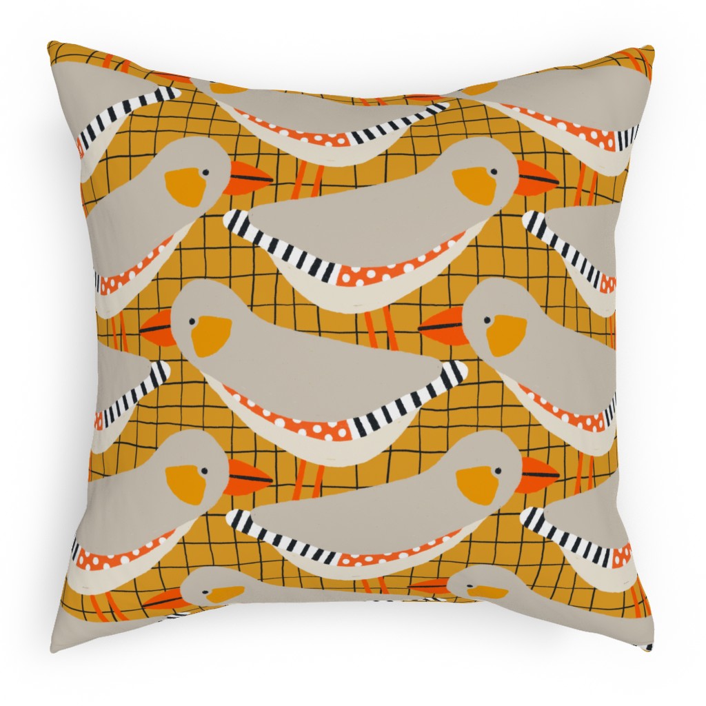 Zebra Finch - Gold Pillow, Woven, White, 18x18, Double Sided, Orange