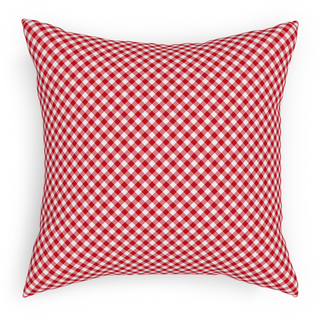 Diagonal Gingham - Red and White Pillow, Woven, White, 18x18, Double Sided, Red, Red