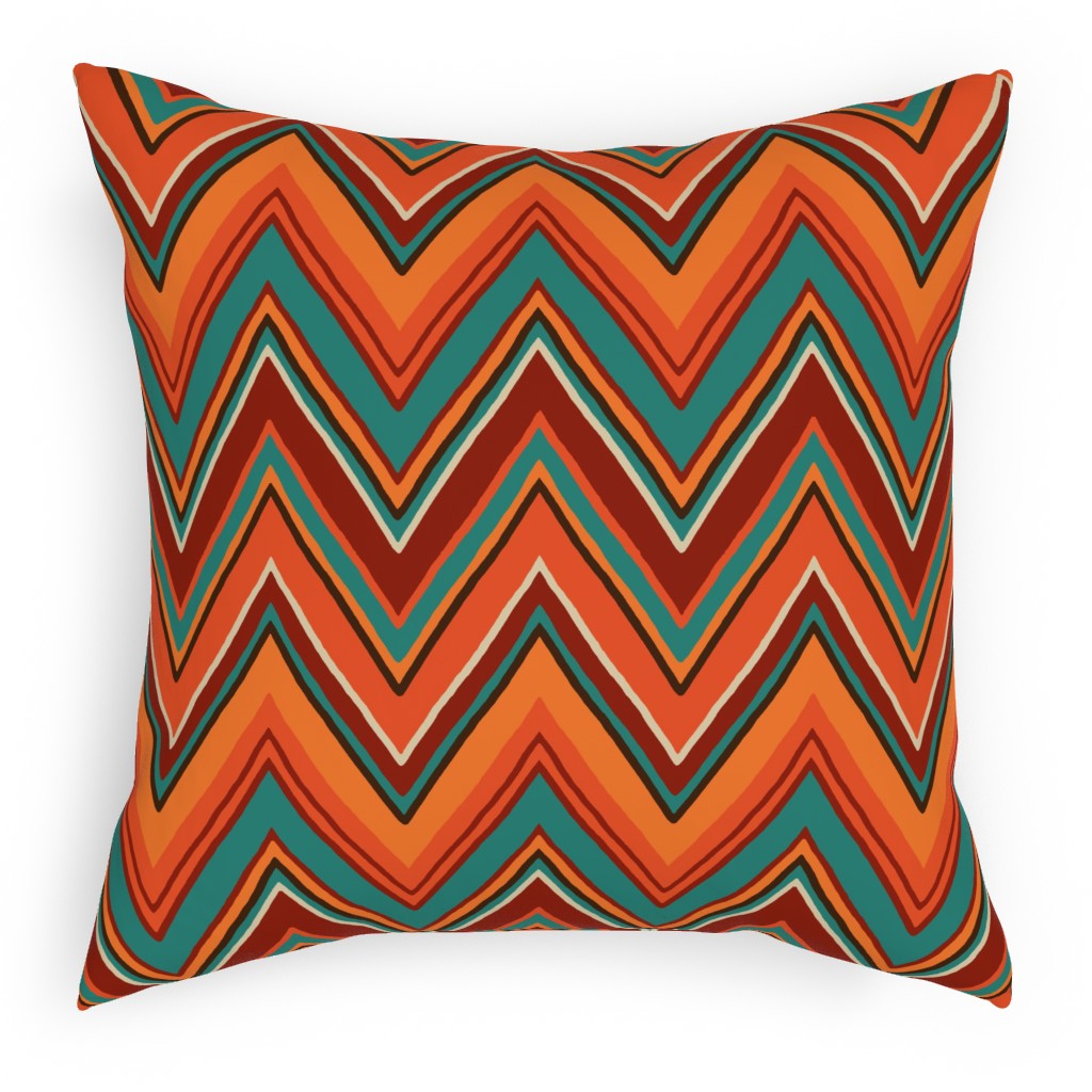 Chevron - Orange and Teal Pillow, Woven, White, 18x18, Double Sided, Orange, Orange