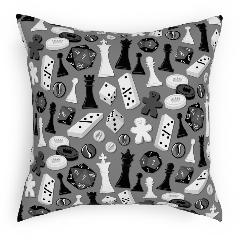 Game on Pillow, Woven, White, 18x18, Double Sided, Gray