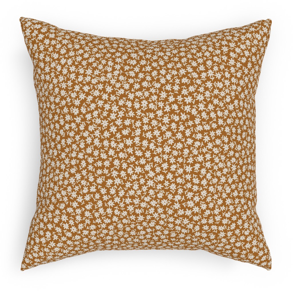 Ditsy Floral - Cream on Golden Mustard Brown Pillow, Woven, White, 18x18, Double Sided, Brown, Brown