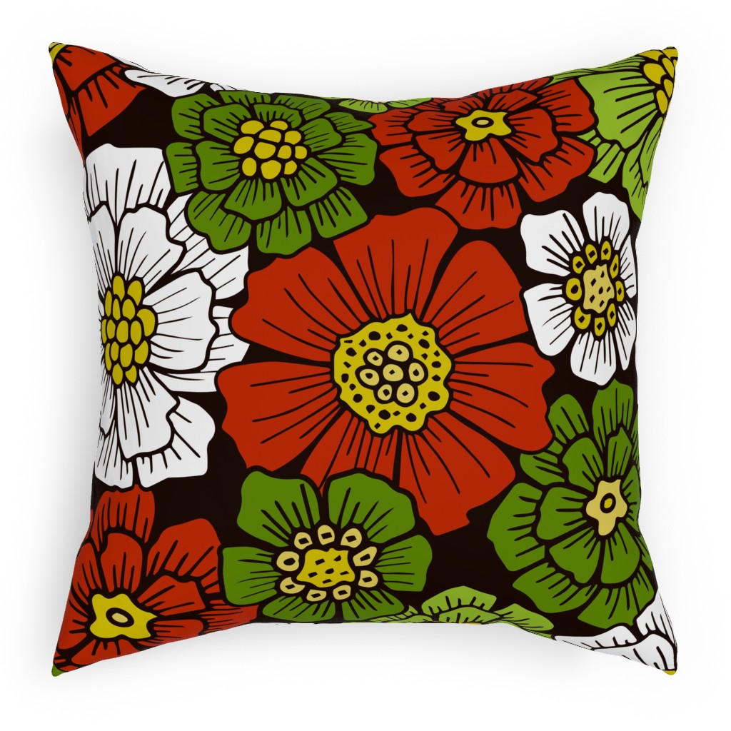 Christmas Floral - Red and Green Pillow, Woven, White, 18x18, Double Sided, Multicolor