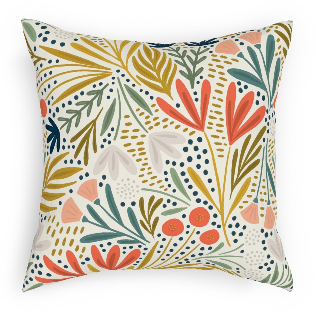 Henrietta Floral - Light Pillow, Woven, White, 18x18, Double Sided, Multicolor