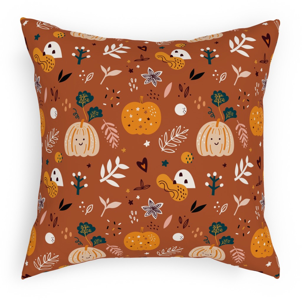 Autumn Pattern - Orange Pillow, Woven, White, 18x18, Double Sided, Orange