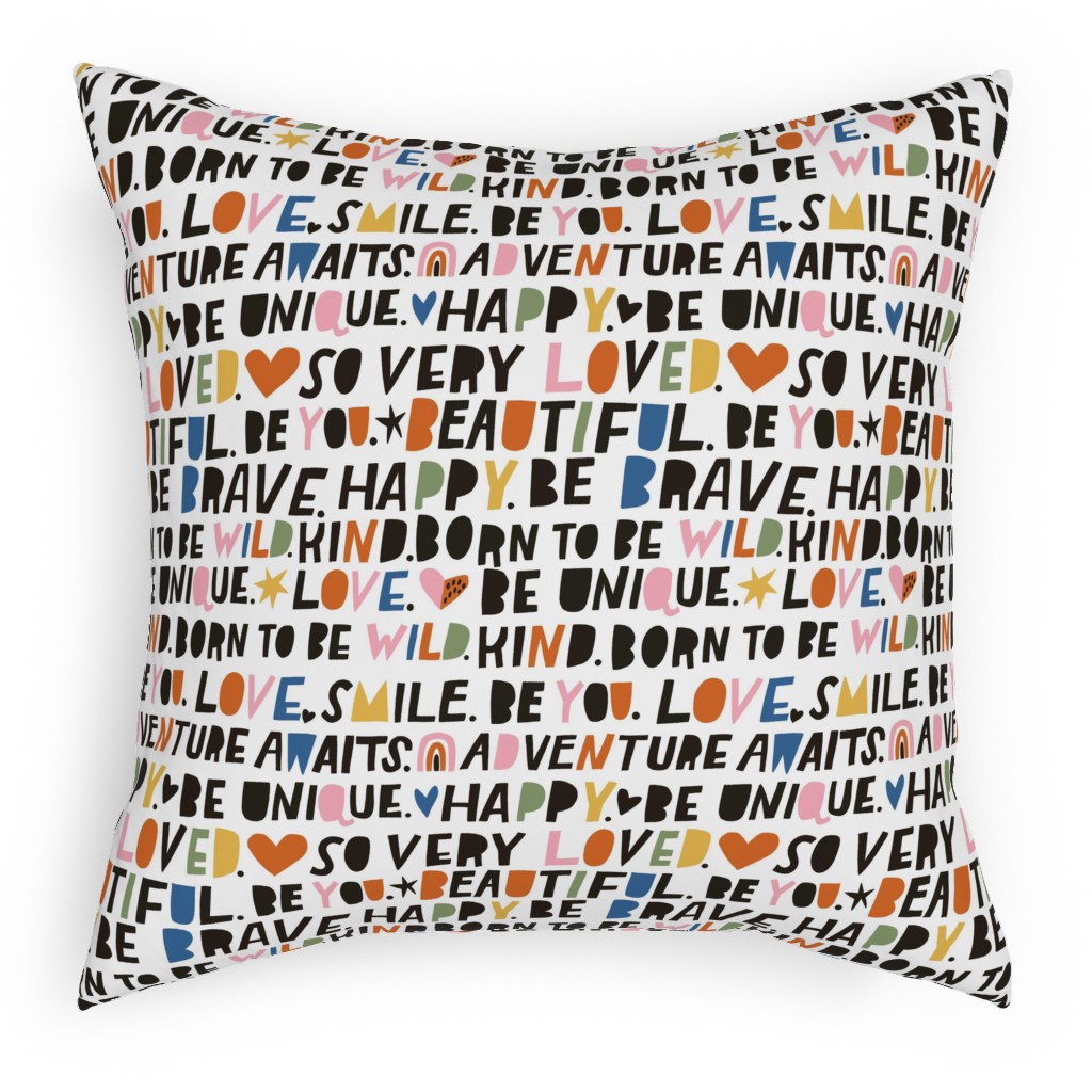 Sweet Words - Multi Pillow, Woven, White, 18x18, Double Sided, Multicolor