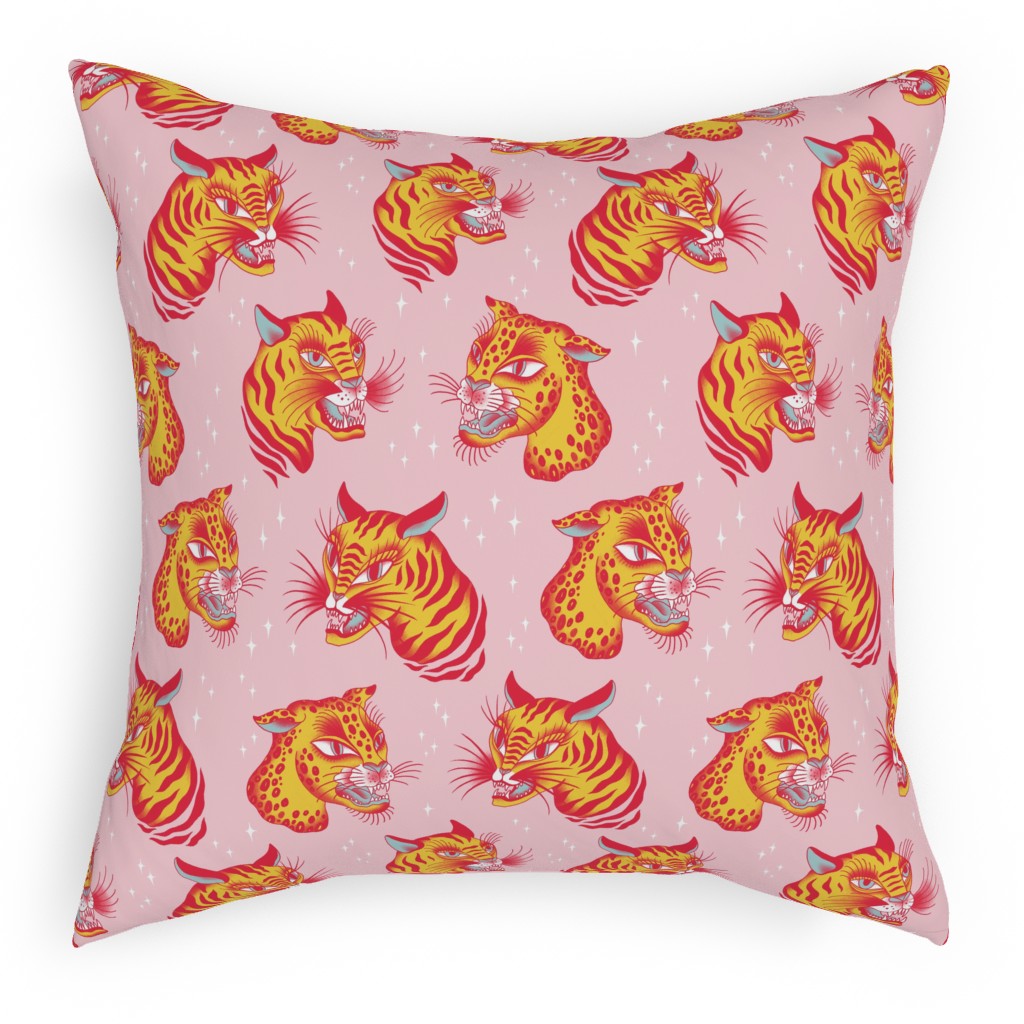 Tigerpop - Orange and Pink Pillow, Woven, White, 18x18, Double Sided, Pink, Bright Pink