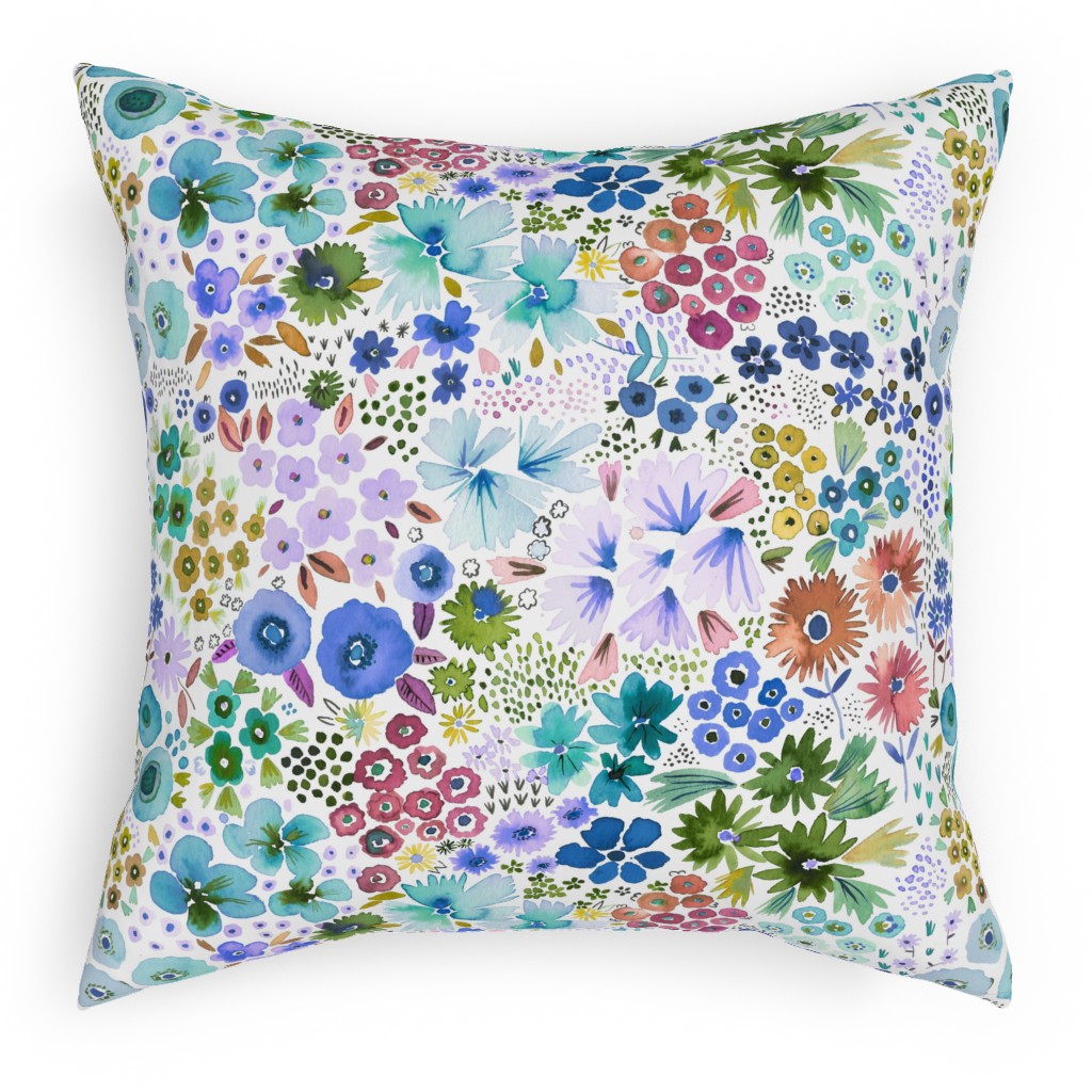 Artful Little Flowers - Multi Pillow, Woven, White, 18x18, Double Sided, Multicolor