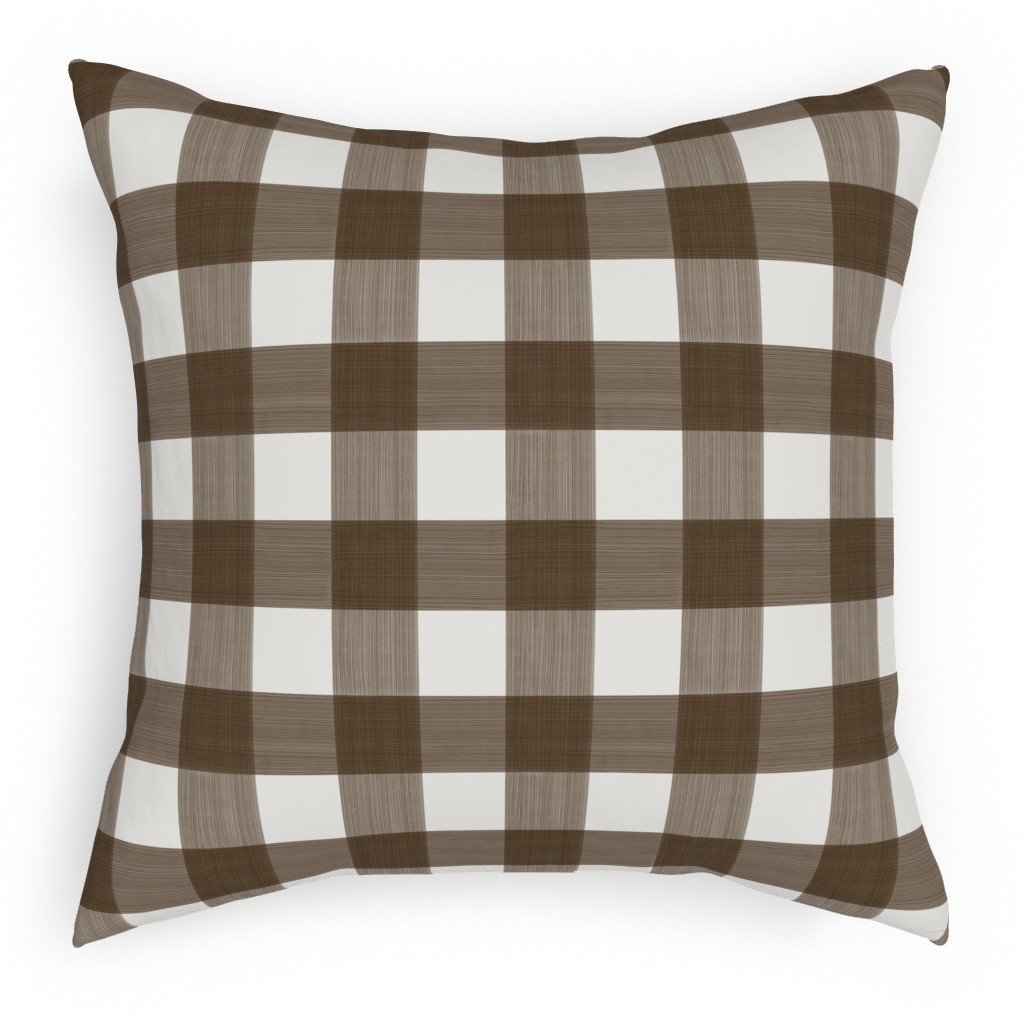 Cross Hatch Plaid Pillow, Woven, White, 18x18, Double Sided, Brown, Granite