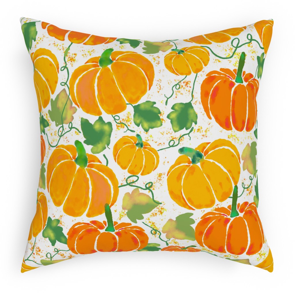 Pumpkin Dance Pillow, Woven, White, 18x18, Double Sided, Orange