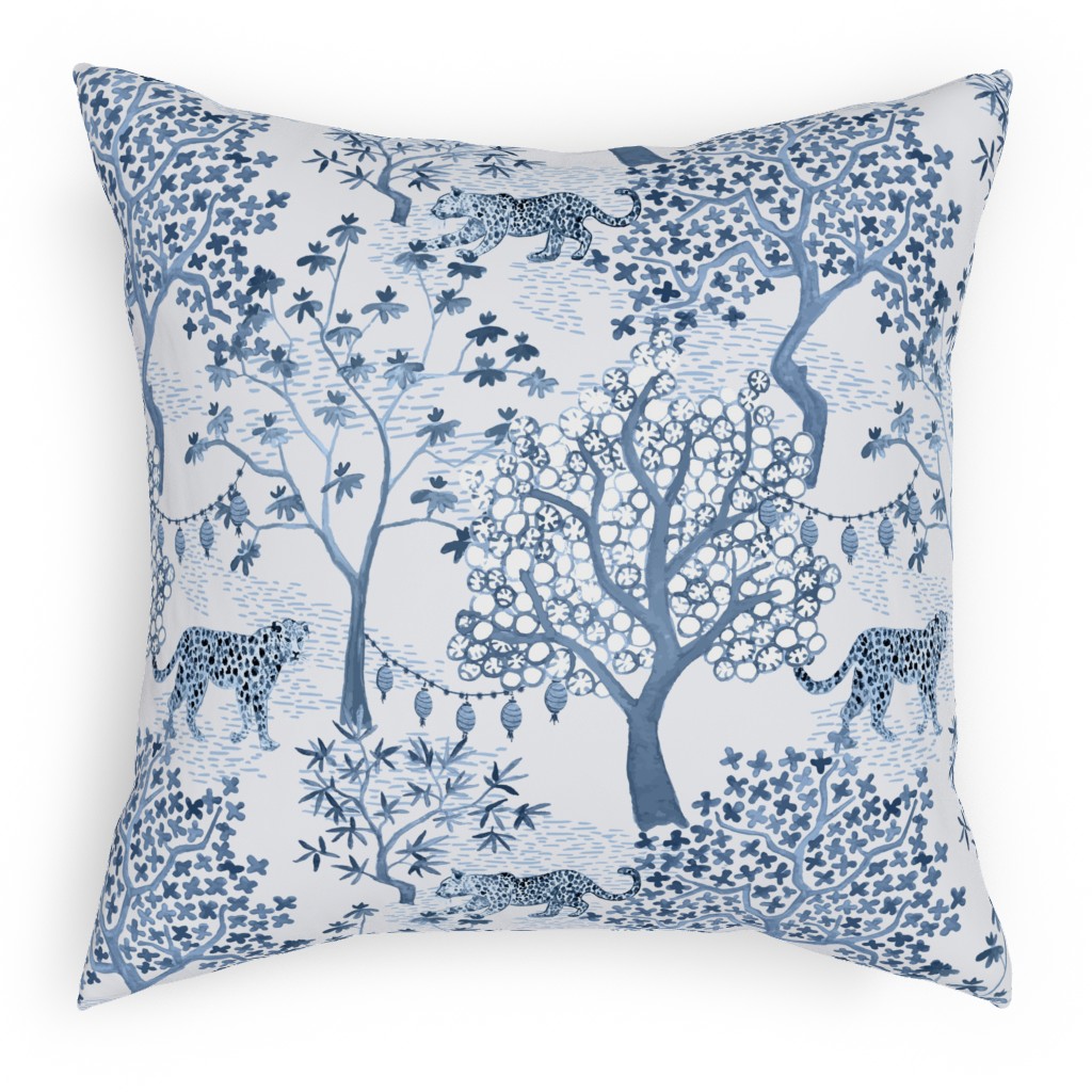 Leopard Toile With Lanterns Cornflower Pillow, Woven, White, 18x18, Double Sided, Blue