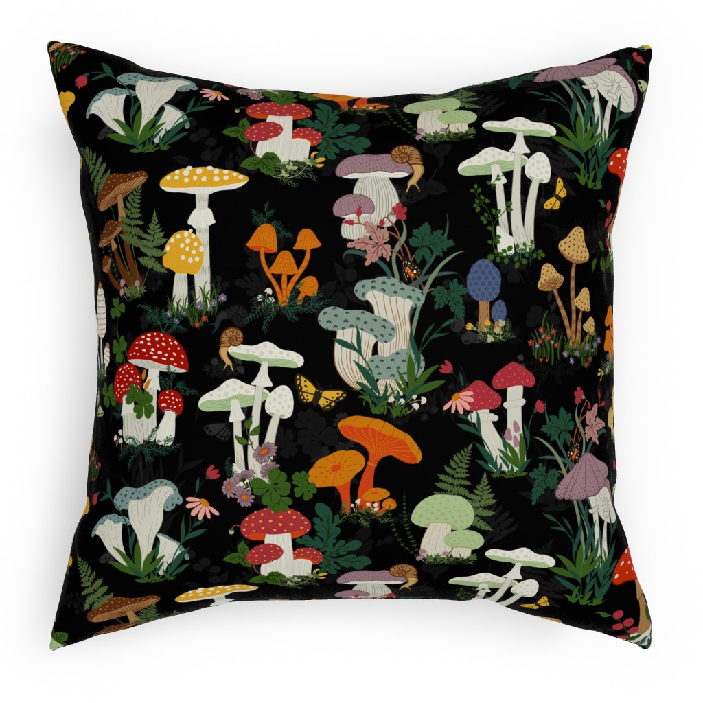 Mushroom Garden - Multi Pillow, Woven, White, 18x18, Double Sided, Multicolor
