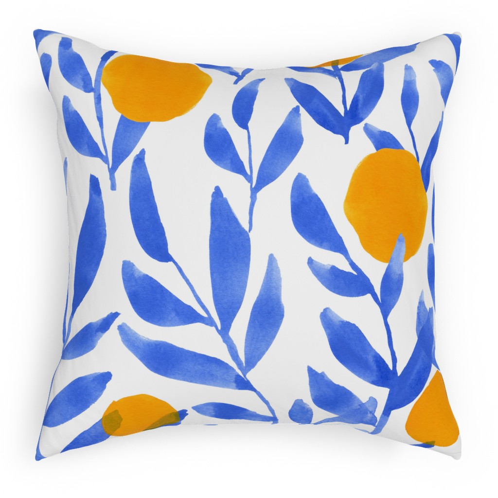 Modern Lemons Block - Blue and Orange Pillow, Woven, White, 18x18, Double Sided, Blue, True Blue