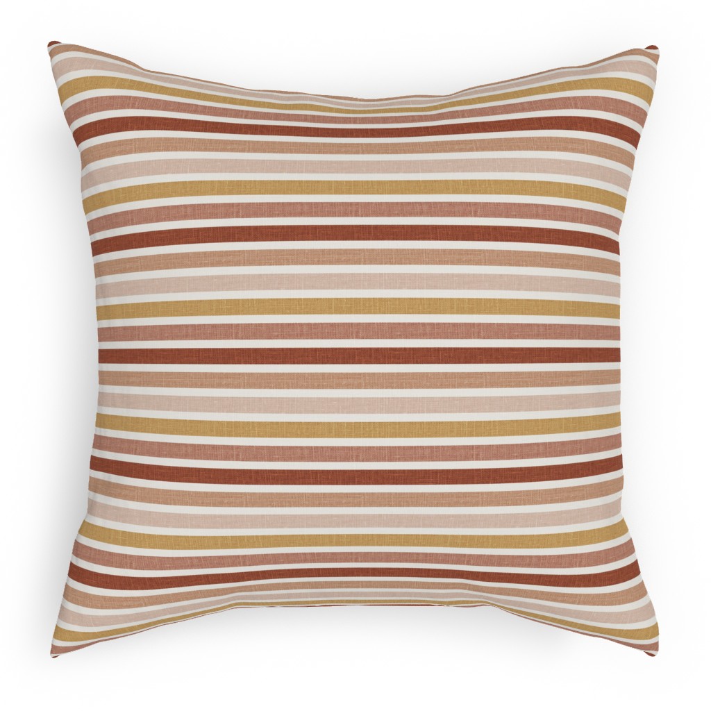 Retro Stripes - Pink on Faux Linen Pillow, Woven, White, 18x18, Double Sided, Pink, Bright Pink