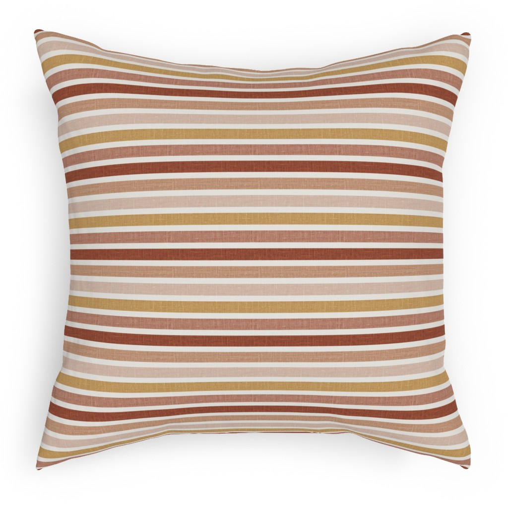 Retro Stripes - Pink on Faux Linen Pillow, Woven, White, 18x18, Double Sided, Pink