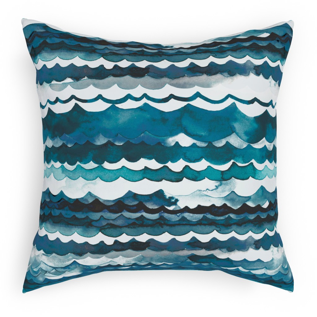Sea Waves - Aqua Pillow, Woven, White, 18x18, Double Sided, Blue