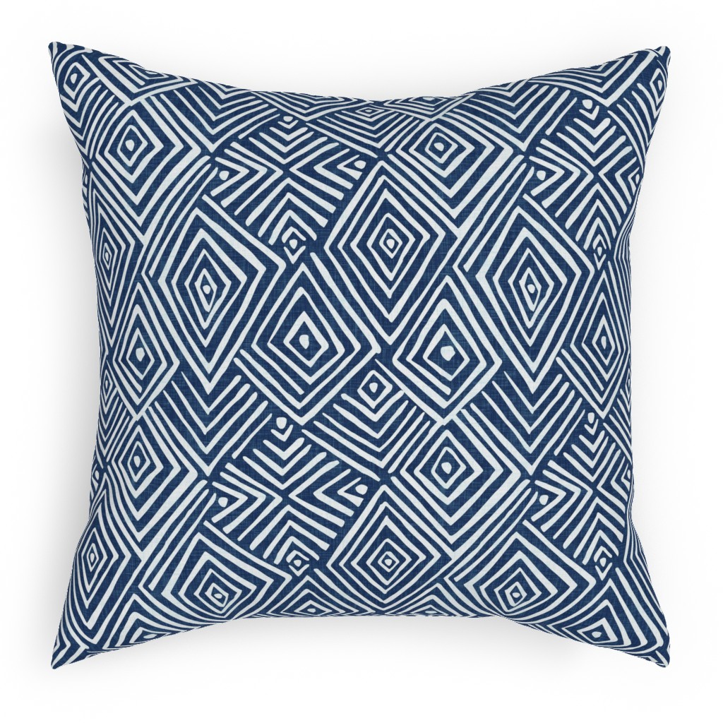 Diamond Mud Cloth -Blue Pillow, Woven, White, 18x18, Double Sided, Blue