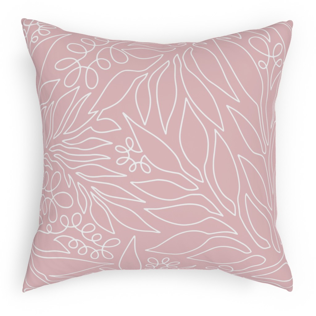Contour Line Botanicals - Blush Pink Pillow, Woven, White, 18x18, Double Sided, Pink, Bright Pink