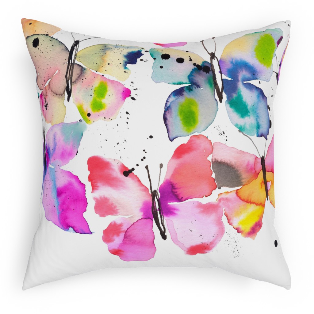 Watercolor Butterflies Gradation - Multi Pillow, Woven, White, 18x18, Double Sided, Multicolor