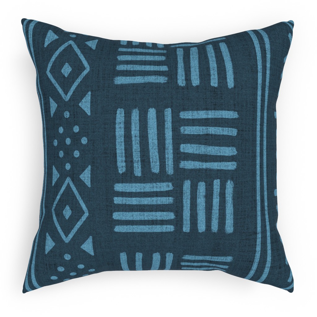 Mudcloth Geometric Motifs Pillow, Woven, White, 18x18, Double Sided, Blue