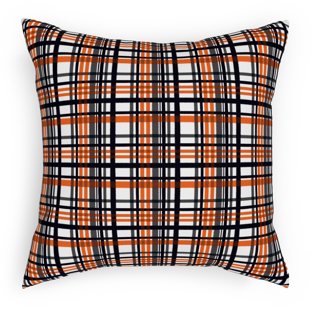 Intricate Plaid Pillow, Woven, White, 18x18, Double Sided, Orange, Charcoal