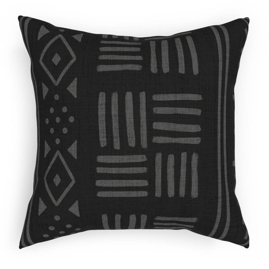 Mudcloth Geometric Motifs Pillow, Woven, White, 18x18, Double Sided, Gray