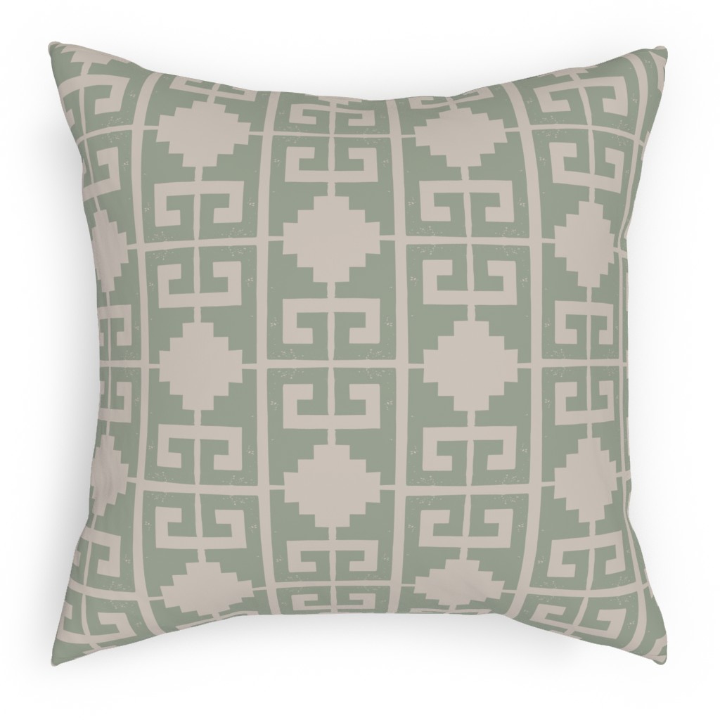 Greek To Me - Green on Cream Pillow, Woven, White, 18x18, Double Sided, Green