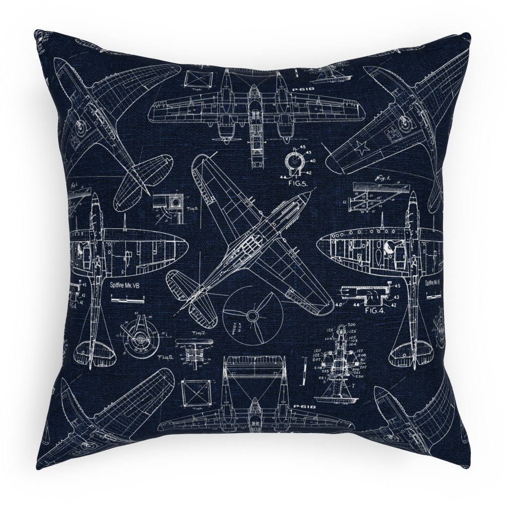 Airplanes - White and Blue Pillow, Woven, White, 18x18, Double Sided, Blue, True Blue