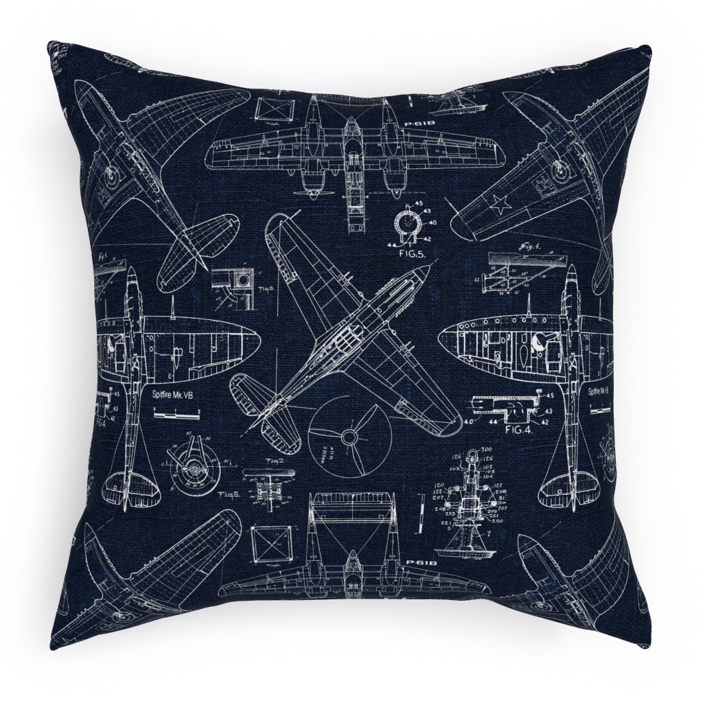 Airplanes - White and Blue Pillow, Woven, White, 18x18, Double Sided, Blue