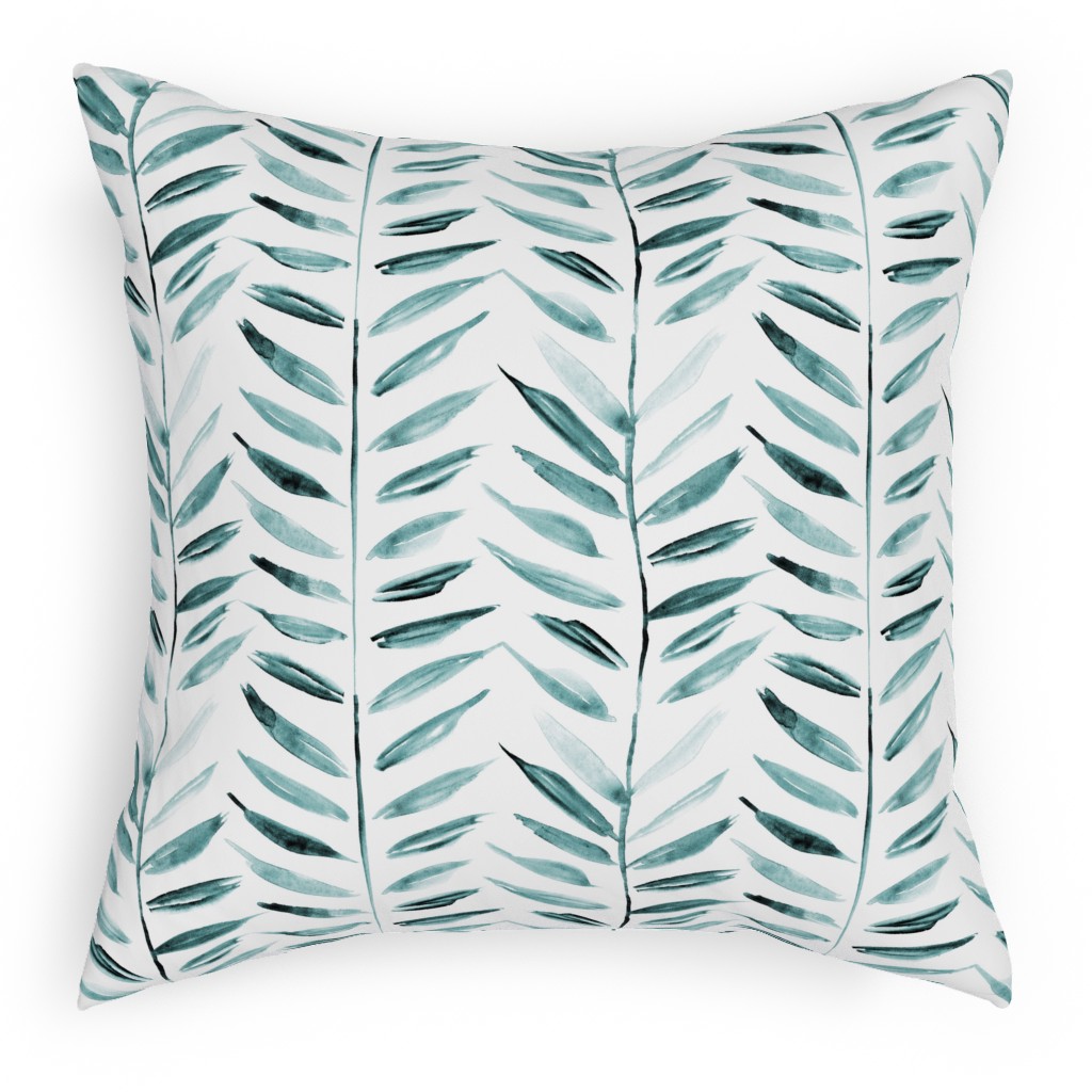 Leaves Herringbone - Watercolor Nature - Emerald Pillow, Woven, White, 18x18, Double Sided, Green