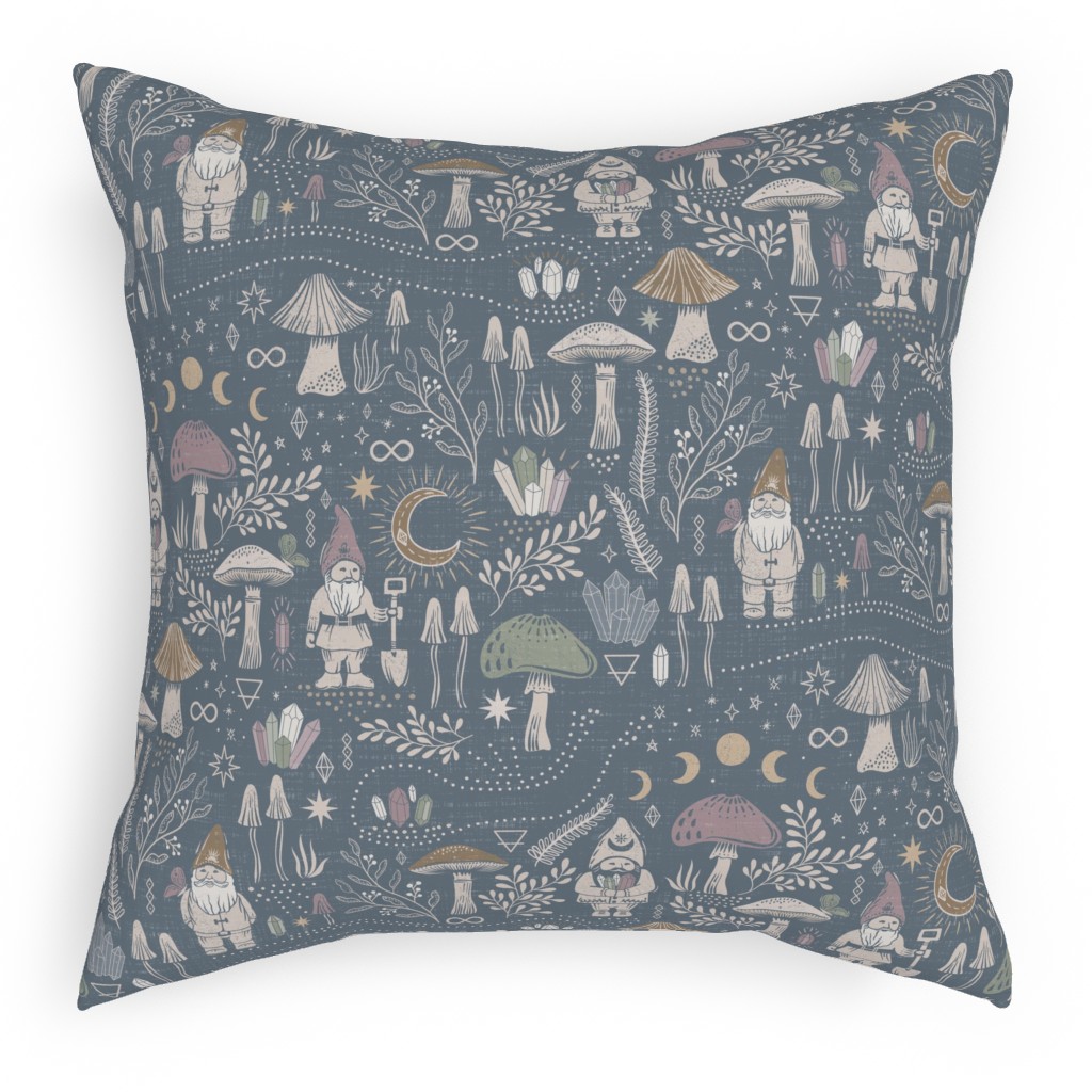 Magical Forest Gnomes - Earthy Blue Pillow, Woven, White, 18x18, Double Sided, Blue, True Blue