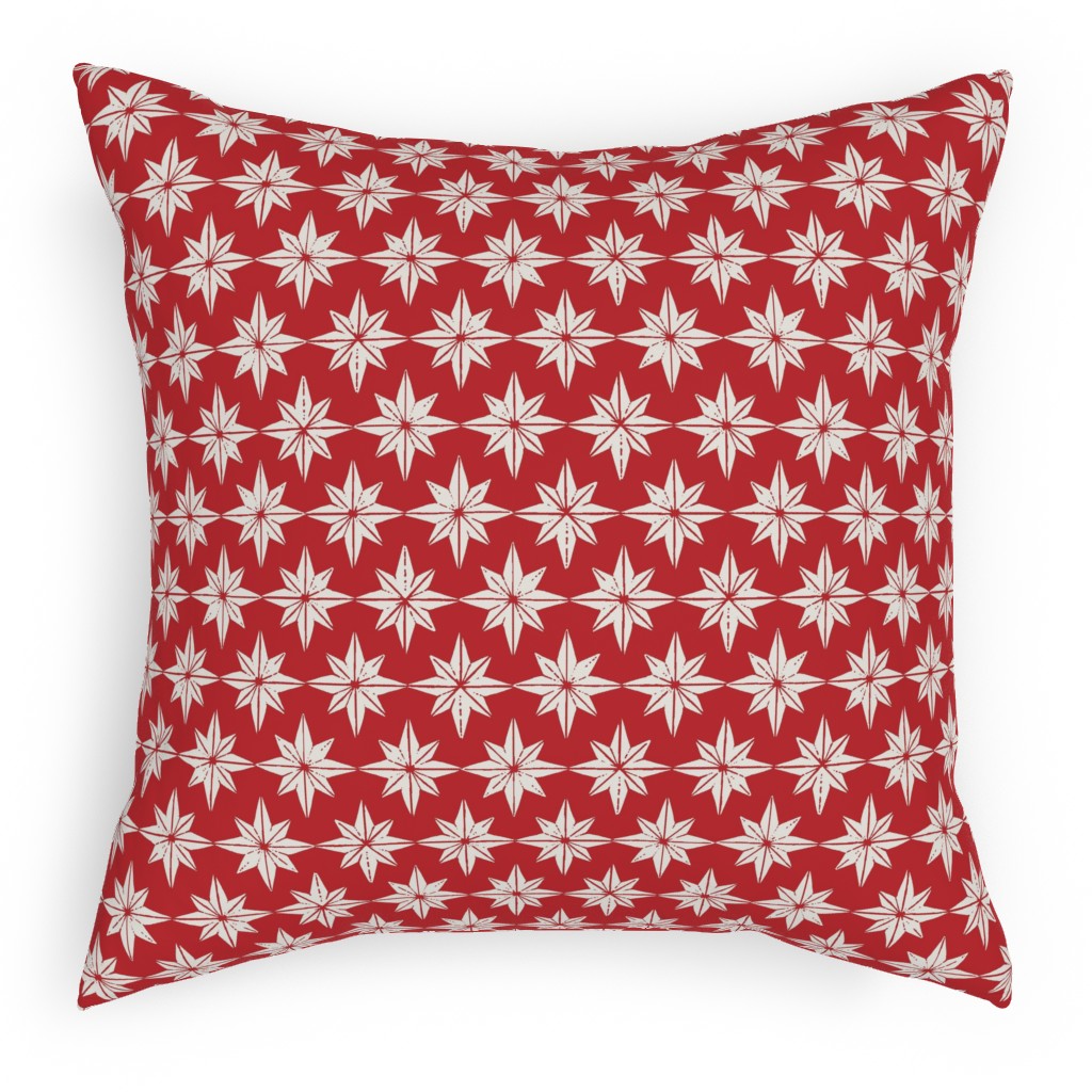 Christmas Star Tiles Pillow, Woven, White, 18x18, Double Sided, Red
