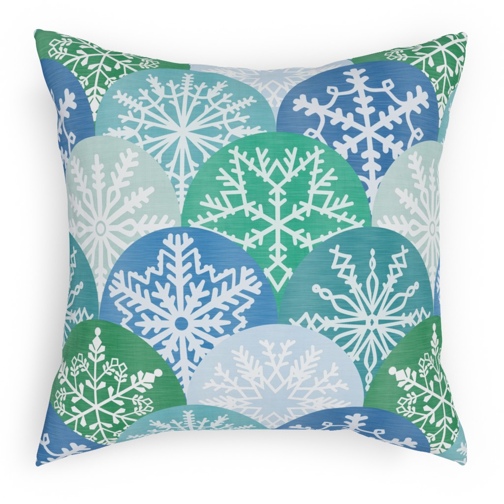 Christmas Snowflake Scallop Pillow, Woven, White, 18x18, Double Sided, Blue, Marine Layer