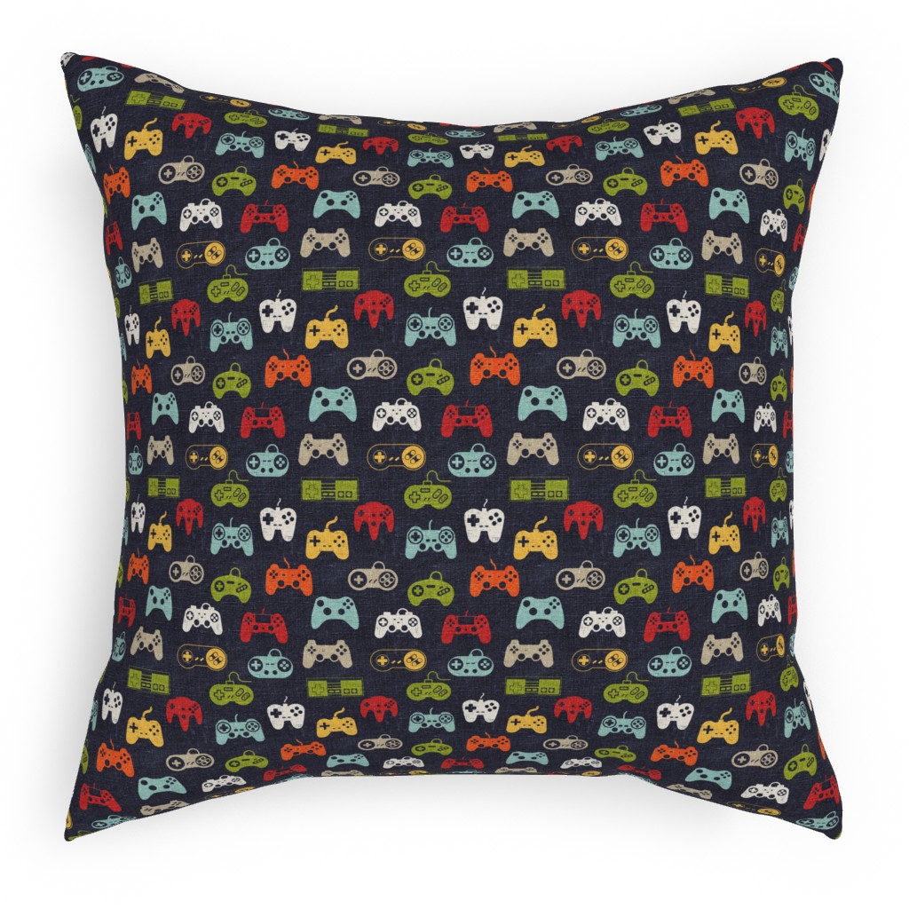 Game Controllers - Navy Multi Pillow, Woven, White, 18x18, Double Sided, Multicolor