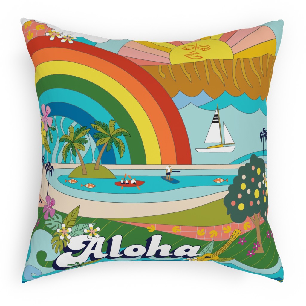 Aloha, Anuenue! - Multi Pillow, Woven, White, 18x18, Double Sided, Multicolor