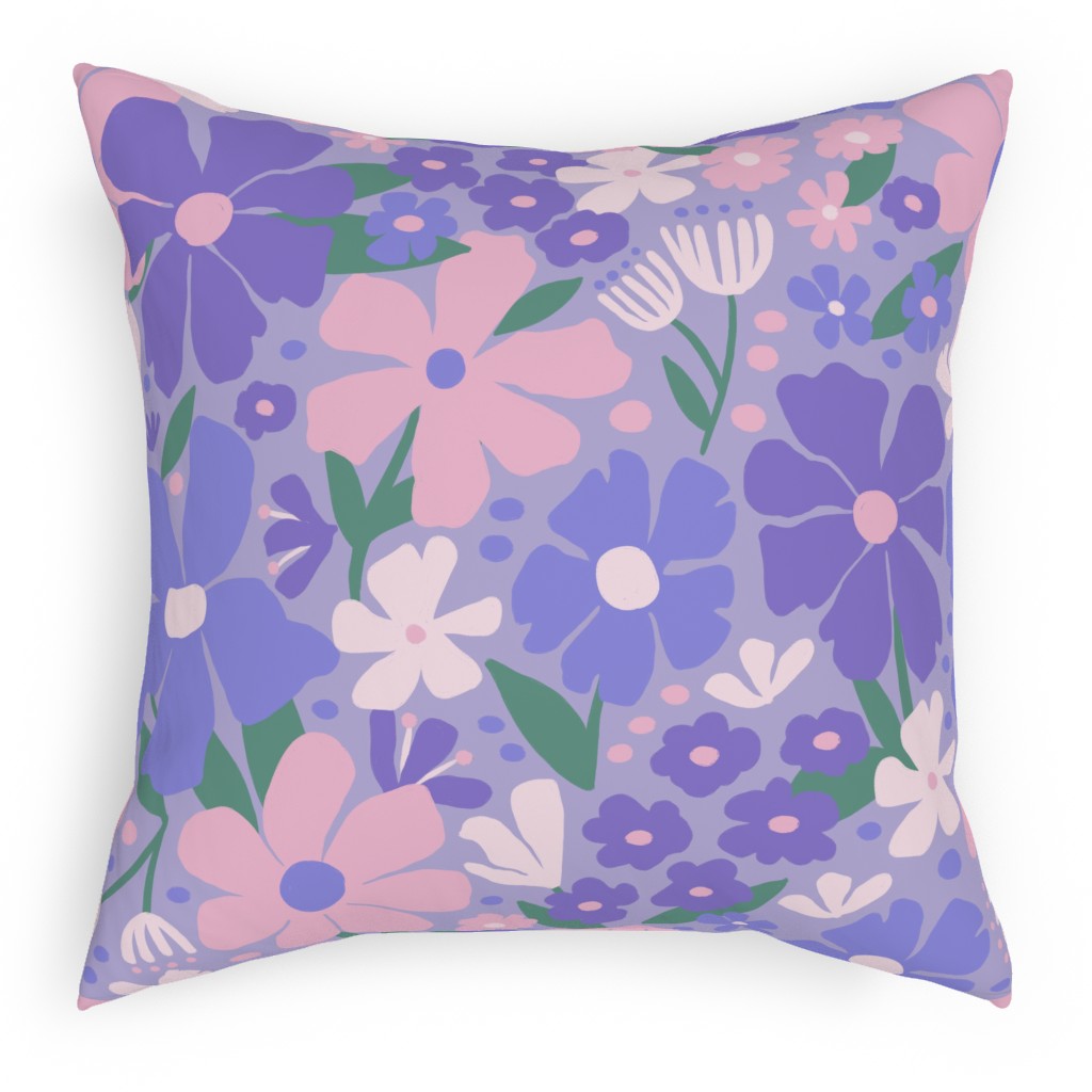Blooming Garden on Lilac Pillow, Woven, White, 18x18, Double Sided, Purple