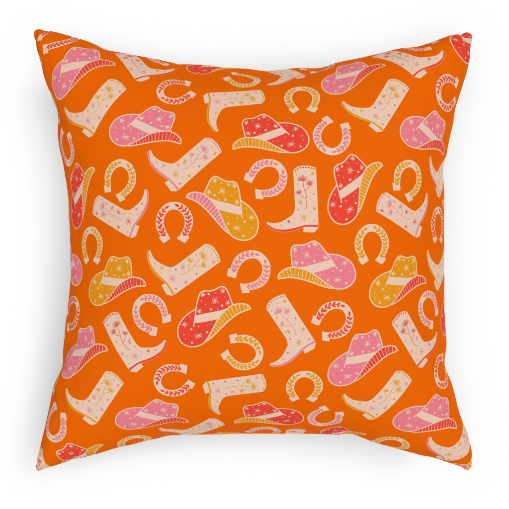 Cowgirl - Pink and Orange Pillow, Woven, White, 18x18, Double Sided, Orange