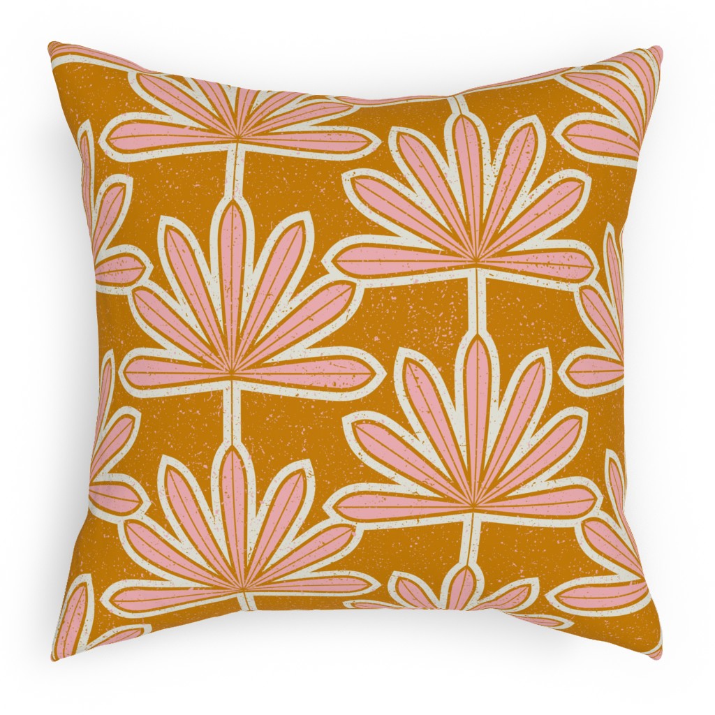 Mid Century Palm Leaf Pillow, Woven, White, 18x18, Double Sided, Pink, Bright Pink