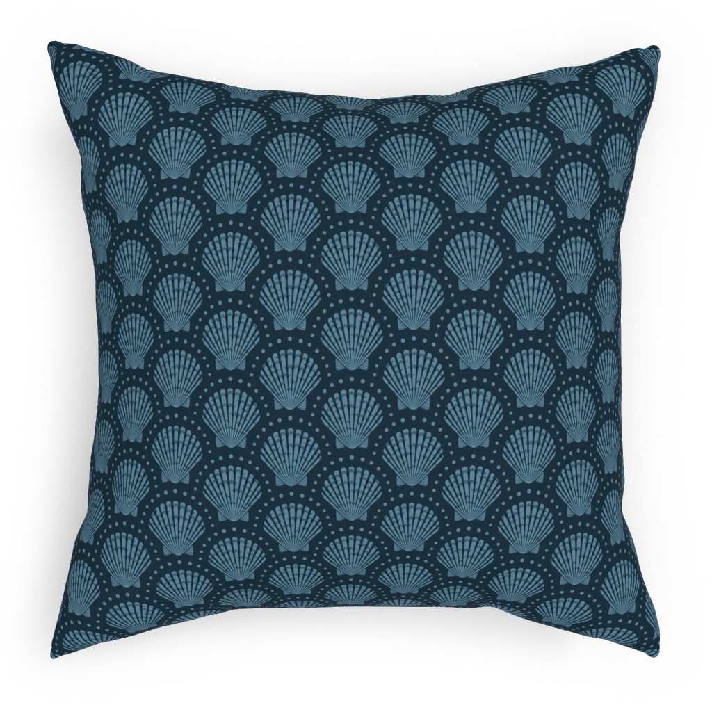 Pretty Scallop Shells - Navy Blue Pillow, Woven, White, 18x18, Double Sided, Blue