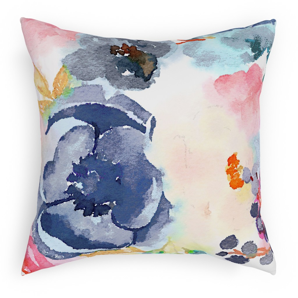 Spring Dreams - Watercolor Floral - Multi Pillow, Woven, White, 18x18, Double Sided, Multicolor