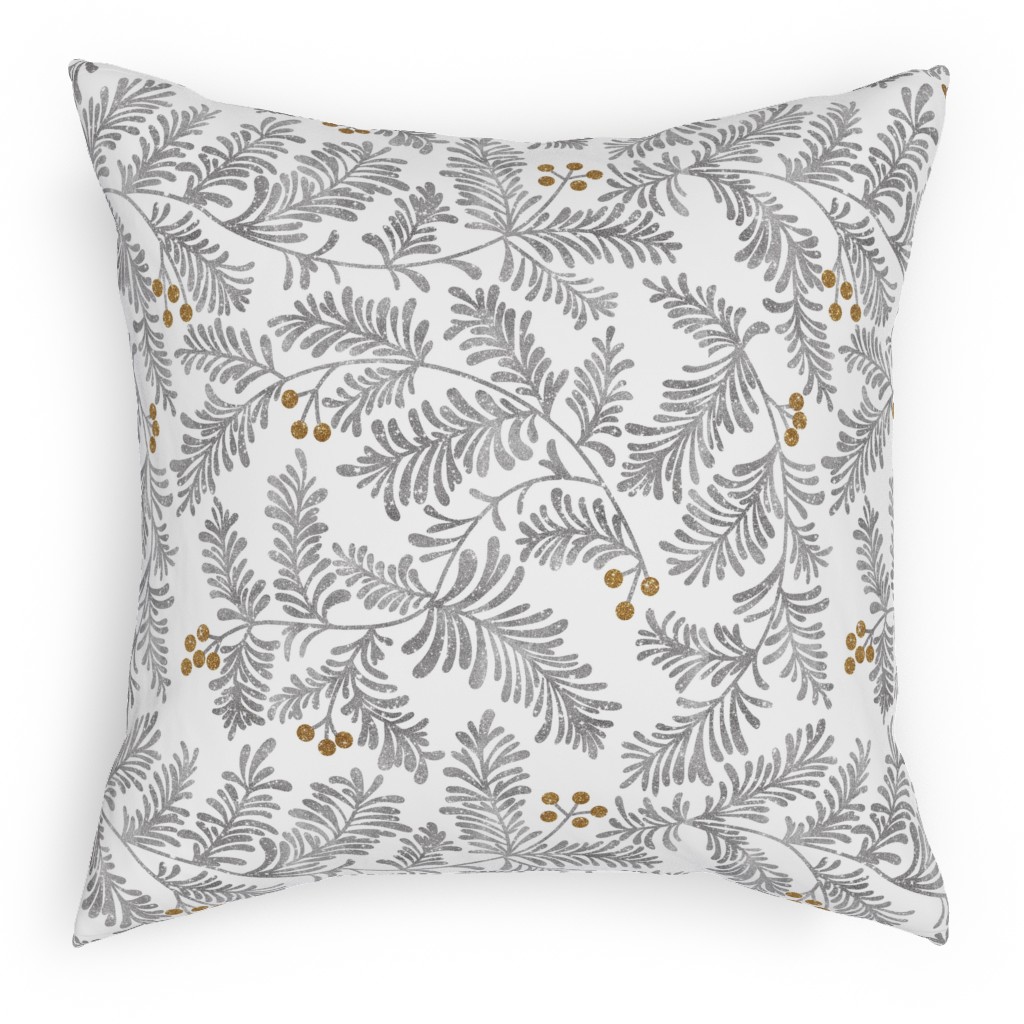 Winter Branches Pillow, Woven, White, 18x18, Double Sided, Gray, Smoke