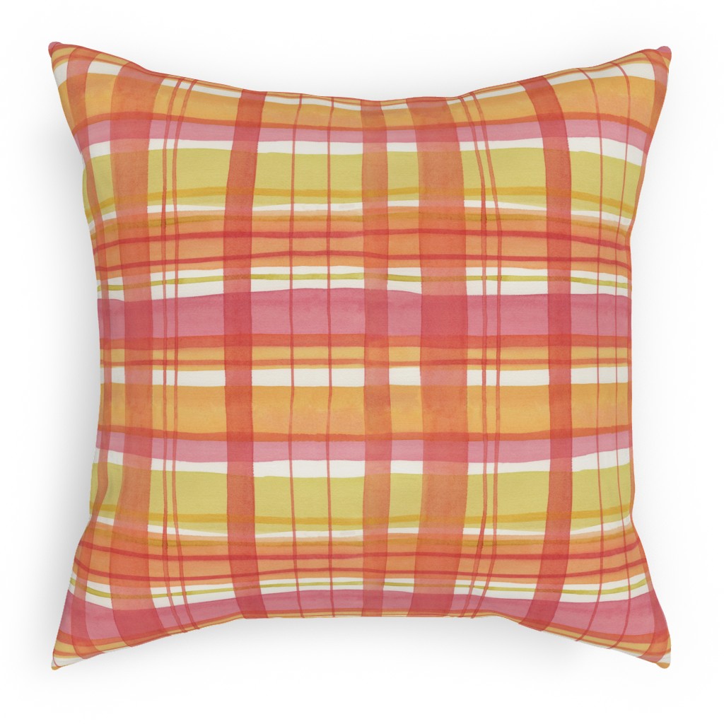 Summer Plaid Pillow, Woven, White, 18x18, Double Sided, Multicolor