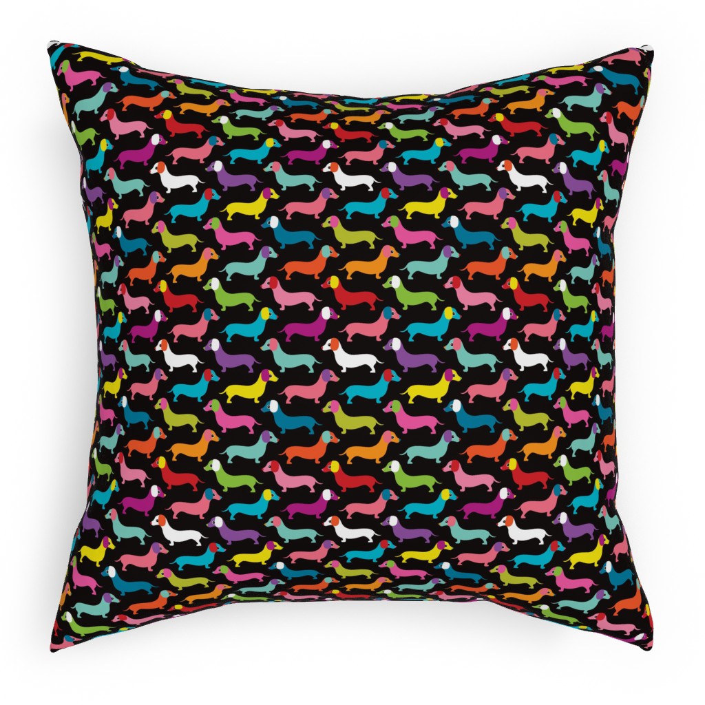 Retro Dachshund Dogs Pillow, Woven, White, 18x18, Double Sided, Multicolor, Black